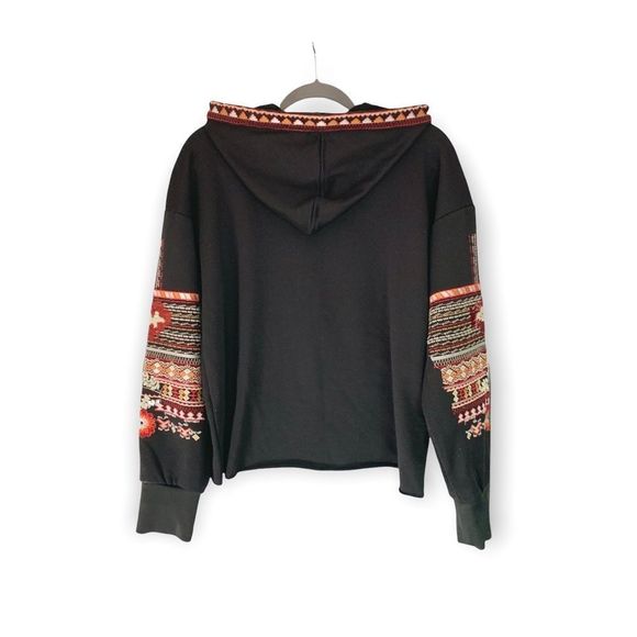 Zara BBWM Embroidered Black Cropped Hoodie Sweatshirt Size L - Picture 4 of 6